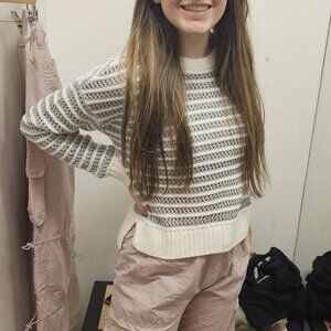 Aeropostale> Striped Open Knit High-Low Crew